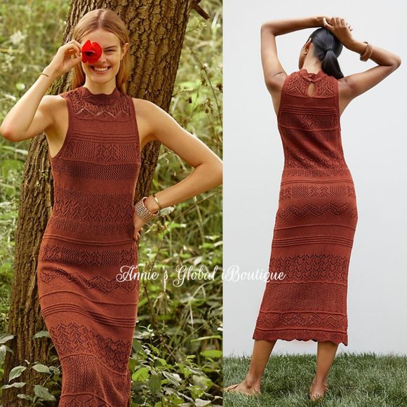 RARE NWT ANTHROPOLOGIE Crochet Midi Dress. Stretch. Size XL - Picture 13 of 16